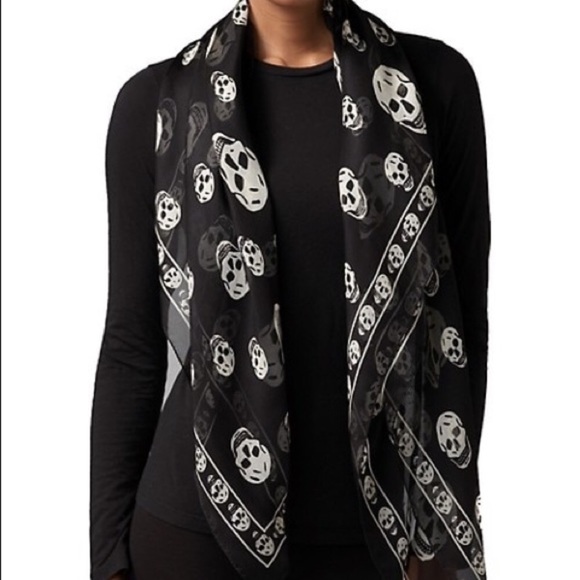 Alexander McQueen Accessories - Authentic Alexander McQueen Silk Black & White Skull Scarf